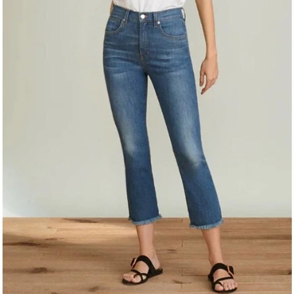 Veronica Beard Carly High-Rise Frayed Hem Kick Flare Jeans Sunrise Light Wash 24 - Picture 1 of 12